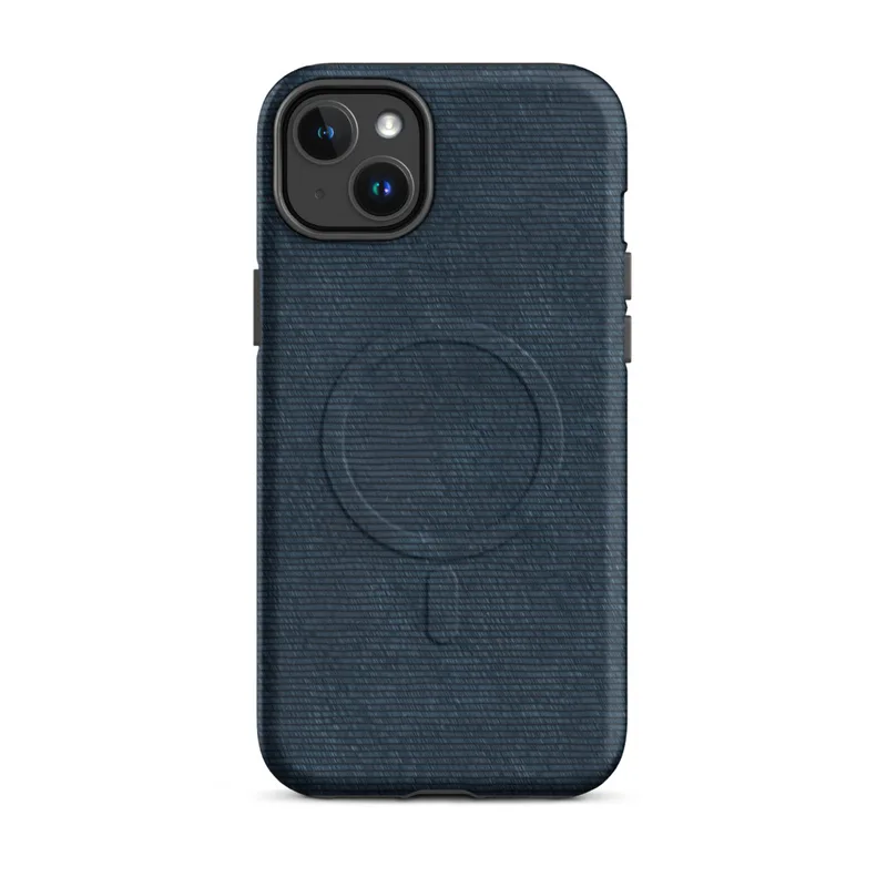 Matte Midnight Navy Woven Texture MagSafe Tough Case for iPhone — deep navy blue horizontal woven textile texture