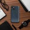 Glossy Midnight Navy Woven Texture MagSafe Tough Case for iPhone — deep navy blue horizontal woven textile texture