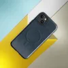 Glossy Midnight Navy Woven Texture MagSafe Tough Case for iPhone — deep navy blue horizontal woven textile texture