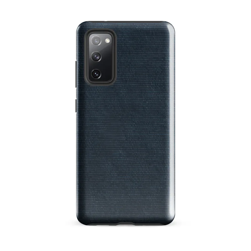 Glossy Midnight Navy Woven Texture Tough Case for Samsung — close-up woven textile texture in deep navy and indigo tones