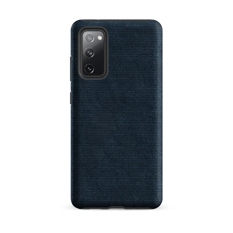 Matte Midnight Navy Woven Texture Tough Case for Samsung — close-up woven textile texture in deep navy and indigo tones