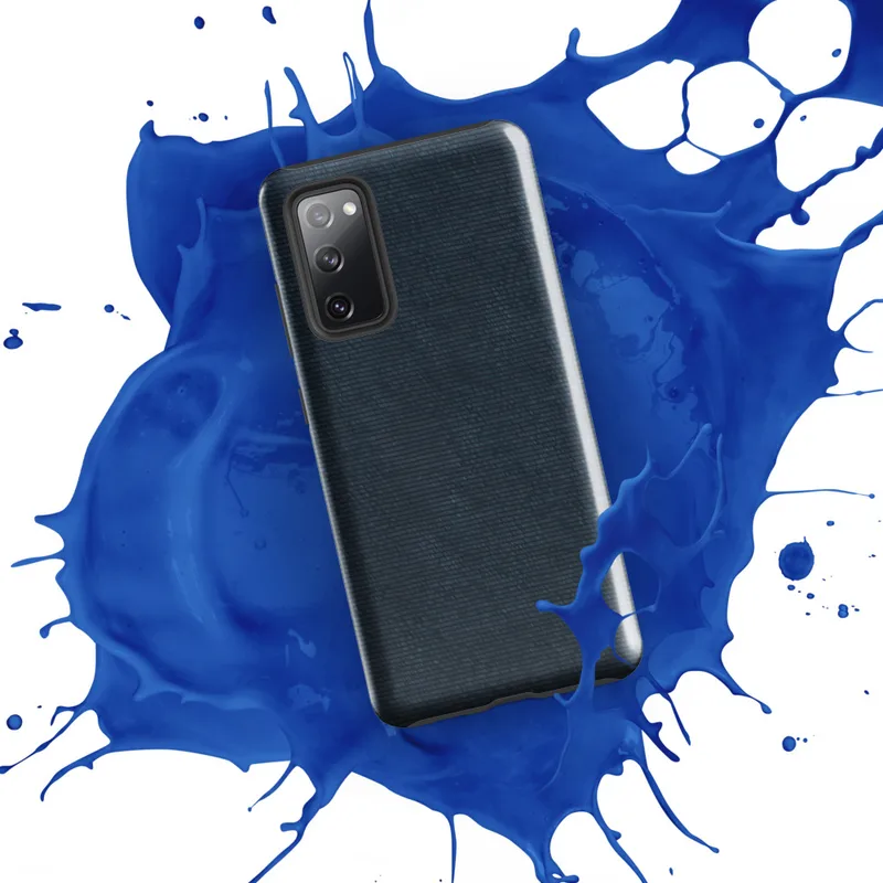 Glossy Midnight Navy Woven Texture Tough Case for Samsung — close-up woven textile texture in deep navy and indigo tones