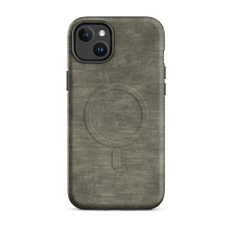 Matte Woven Earth Texture MagSafe Tough Case for iPhone — tightly woven horizontal line texture in muted olive, khaki