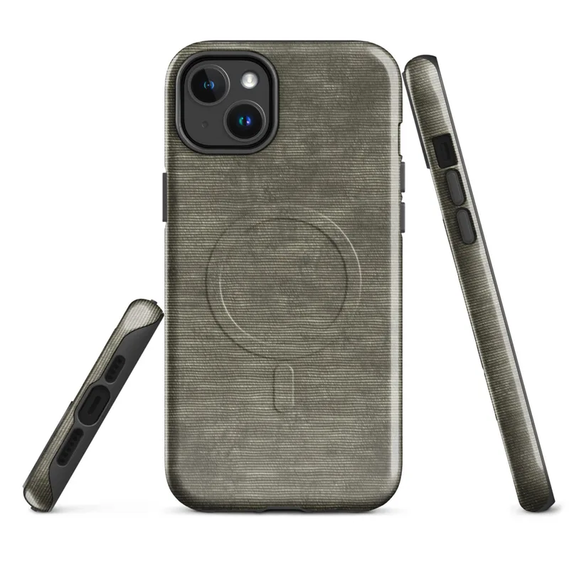 Glossy Woven Earth Texture MagSafe Tough Case for iPhone — tightly woven horizontal line texture in muted olive, khaki