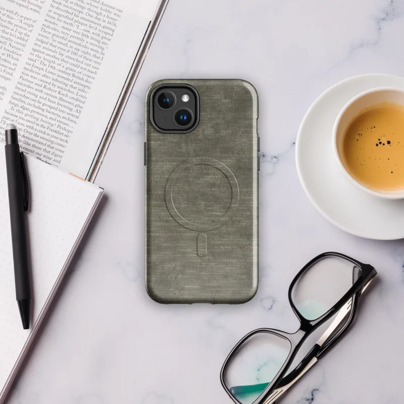 Glossy Woven Earth Texture MagSafe Tough Case for iPhone — tightly woven horizontal line texture in muted olive, khaki