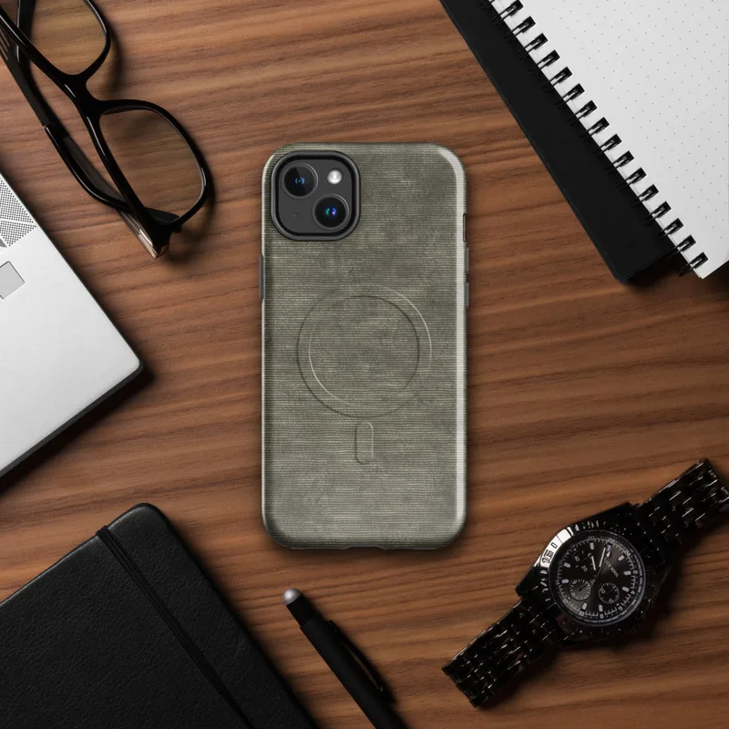 Glossy Woven Earth Texture MagSafe Tough Case for iPhone — tightly woven horizontal line texture in muted olive, khaki