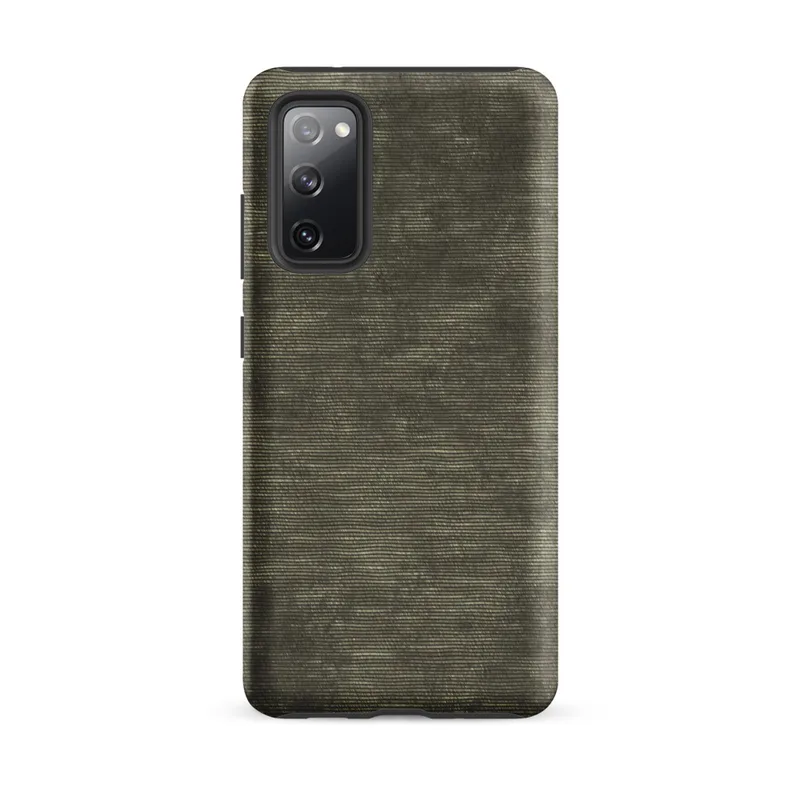 Matte Woven Earth Texture Tough Case for Samsung — close-up woven metal texture with horizontal ribbing in mottled charcoal