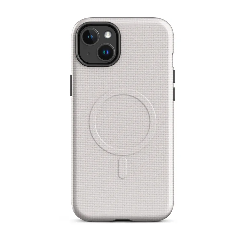 Glossy Clean Slate White Canvas MagSafe Tough Case for iPhone — solid white plain canvas texture with a subtle woven fabric