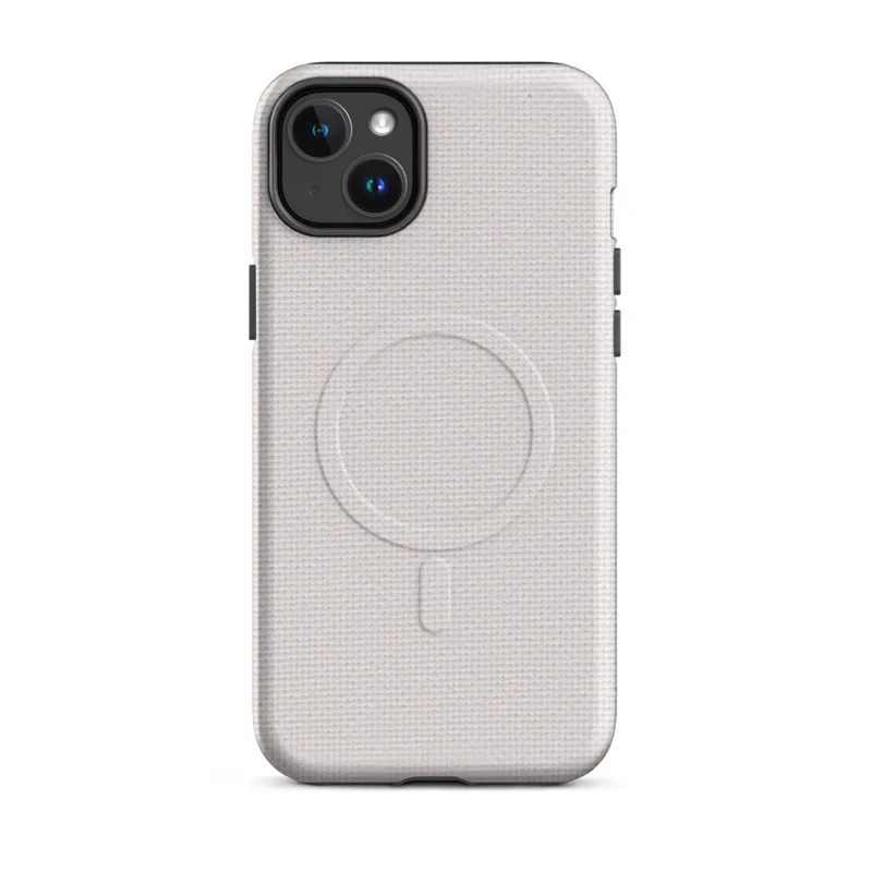 Matte Clean Slate White Canvas MagSafe Tough Case for iPhone — solid white plain canvas texture with a subtle woven fabric