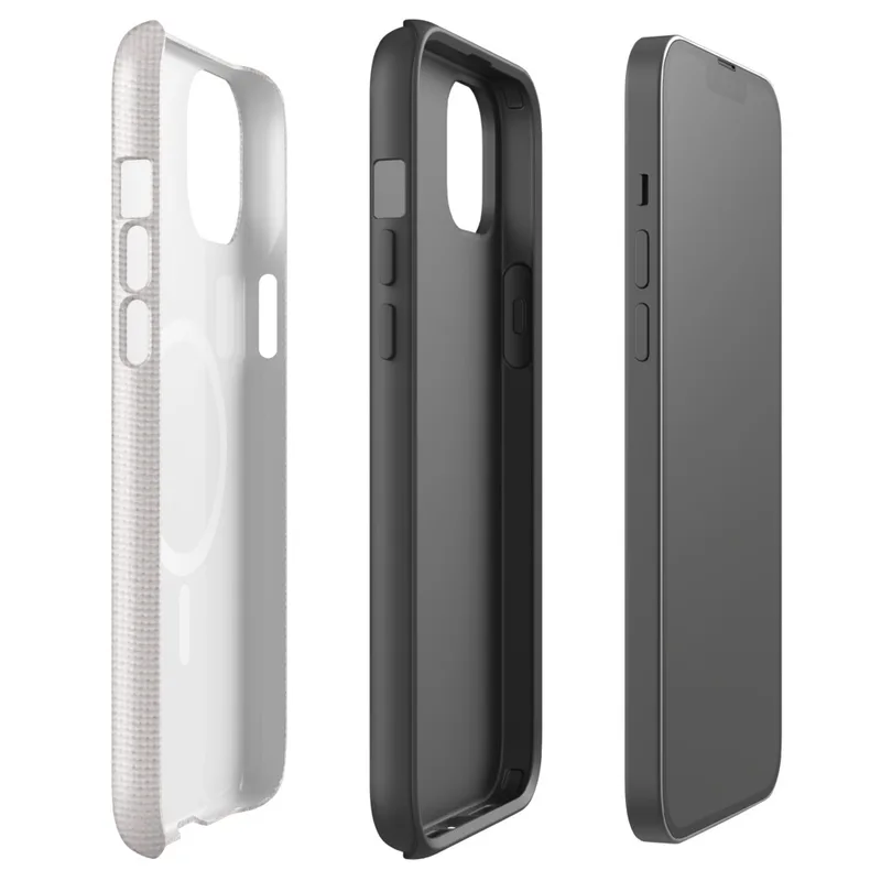 Glossy Clean Slate White Canvas MagSafe Tough Case for iPhone — solid white plain canvas texture with a subtle woven fabric