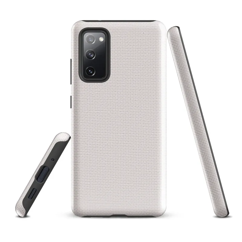 Glossy Clean White Canvas Tough Case for Samsung — plain off-white woven canvas texture with subtle fabric grain and soft