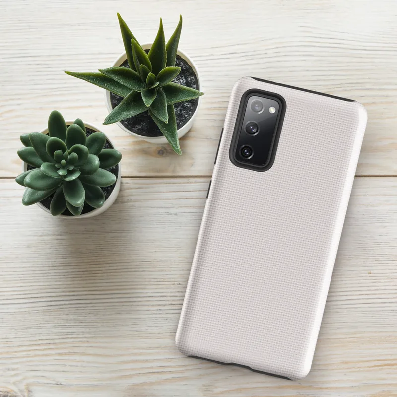 Glossy Clean White Canvas Tough Case for Samsung — plain off-white woven canvas texture with subtle fabric grain and soft