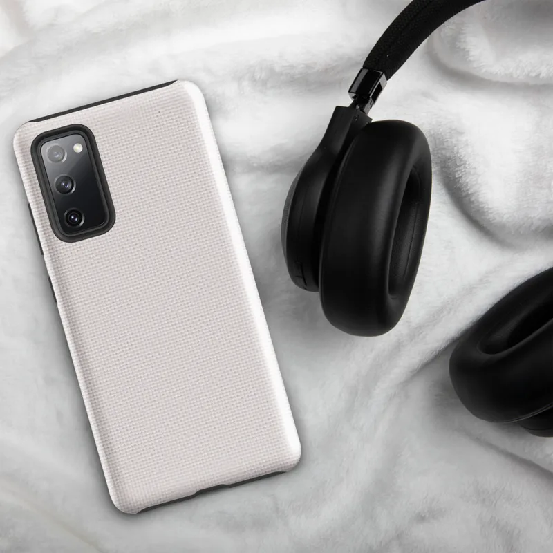 Glossy Clean White Canvas Tough Case for Samsung — plain off-white woven canvas texture with subtle fabric grain and soft