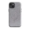 Glossy Ash Gray Minimal Texture MagSafe Tough Case for iPhone — soft heathered ash gray surface with a subtle brushed