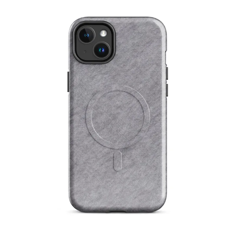 Glossy Ash Gray Minimal Texture MagSafe Tough Case for iPhone — soft heathered ash gray surface with a subtle brushed