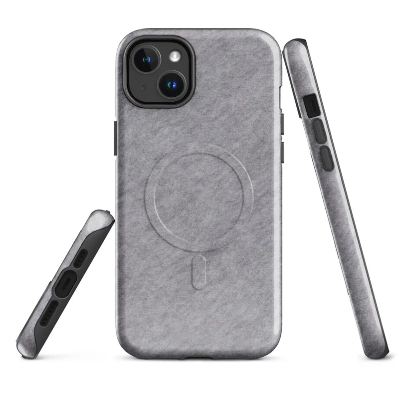 Glossy Ash Gray Minimal Texture MagSafe Tough Case for iPhone — soft heathered ash gray surface with a subtle brushed