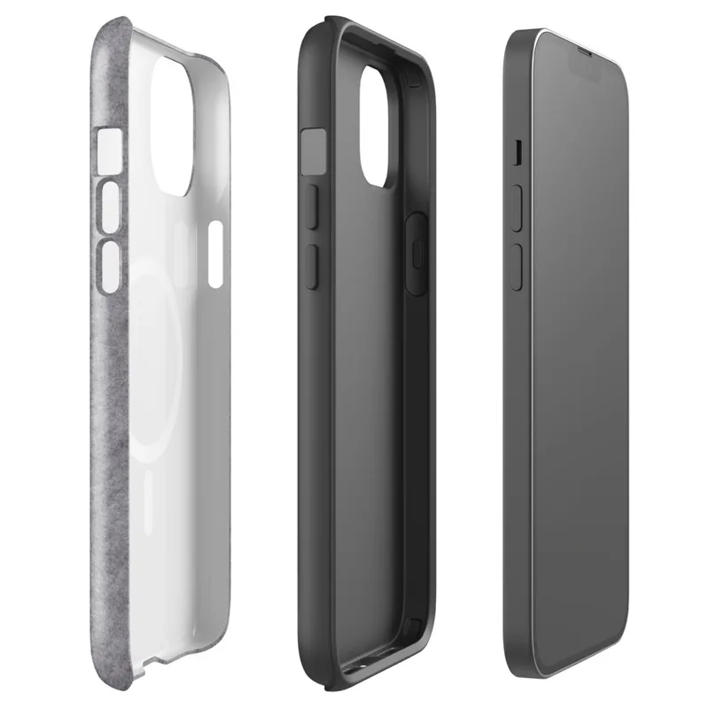 Glossy Ash Gray Minimal Texture MagSafe Tough Case for iPhone — soft heathered ash gray surface with a subtle brushed