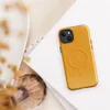 Glossy Golden Hour Linen Weave MagSafe Tough Case for iPhone — close-up woven linen fabric texture in warm amber and golden
