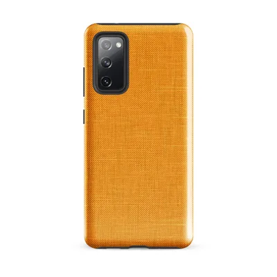 close-up woven linen fabric texture in warm golden amber with subtle grid-like thread variation on Glossy Golden Linen Texture Tough Case for Samsung - default - Front view