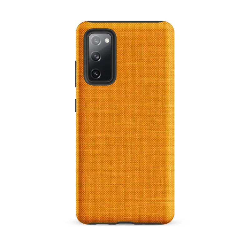 Matte Golden Linen Texture Tough Case for Samsung — close-up woven linen fabric texture in warm golden amber with subtle