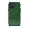 Glossy Forest Green Linen Texture MagSafe Tough Case for iPhone — close-up woven linen fabric texture in deep emerald