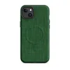 Matte Forest Green Linen Texture MagSafe Tough Case for iPhone — close-up woven linen fabric texture in deep emerald