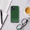 Glossy Forest Green Linen Texture MagSafe Tough Case for iPhone — close-up woven linen fabric texture in deep emerald