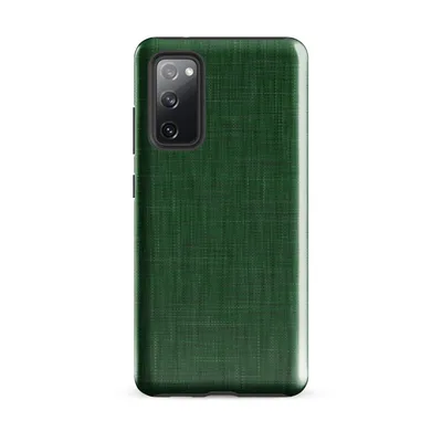 seamless woven linen fabric texture in layered shades of deep forest and hunter green with subtle crosshatch variation on Glossy Forest Green Linen Texture Tough Case for Samsung - default - Front view
