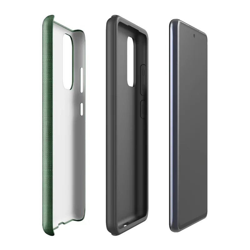 Glossy Forest Green Linen Texture Tough Case for Samsung — seamless woven linen fabric texture in layered shades of deep