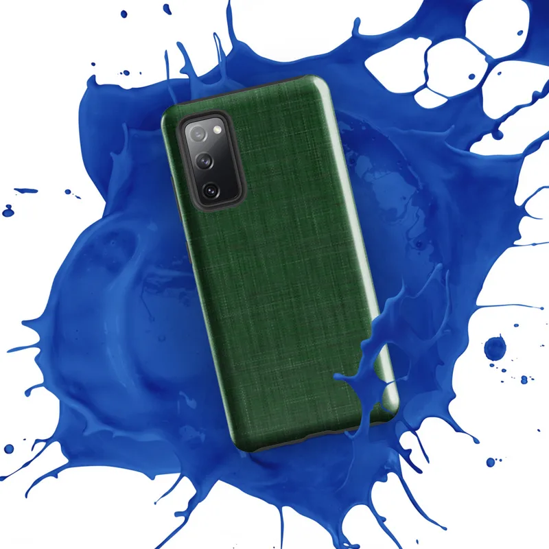 Glossy Forest Green Linen Texture Tough Case for Samsung — seamless woven linen fabric texture in layered shades of deep