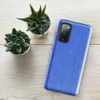 Glossy Azure Weave Tough Case for Samsung — close-up woven fabric texture in soft cornflower blue with subtle vertical