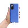 Glossy Azure Weave Tough Case for Samsung — close-up woven fabric texture in soft cornflower blue with subtle vertical