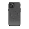 Glossy Slate Linen Texture MagSafe Tough Case for iPhone — close-up woven linen fabric texture in deep slate gray