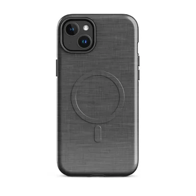 close-up woven linen fabric texture in deep slate gray with subtle horizontal thread variations and soft natural tonal shifts on Glossy Slate Linen Texture MagSafe Tough Case for iPhone - default - Front view