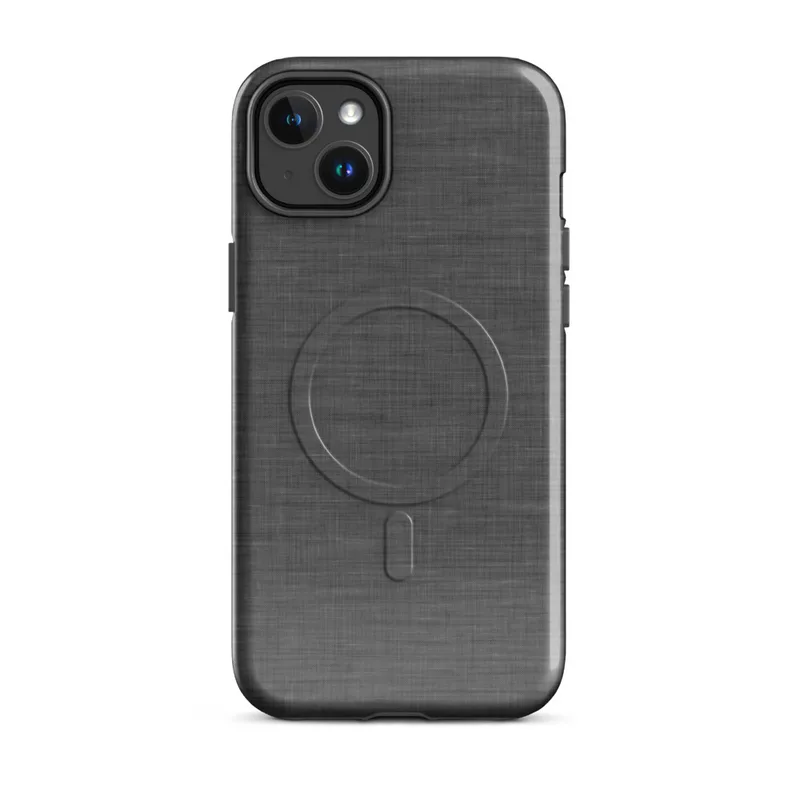 Glossy Slate Linen Texture MagSafe Tough Case for iPhone — close-up woven linen fabric texture in deep slate gray