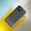 Glossy Slate Linen Texture MagSafe Tough Case for iPhone — close-up woven linen fabric texture in deep slate gray