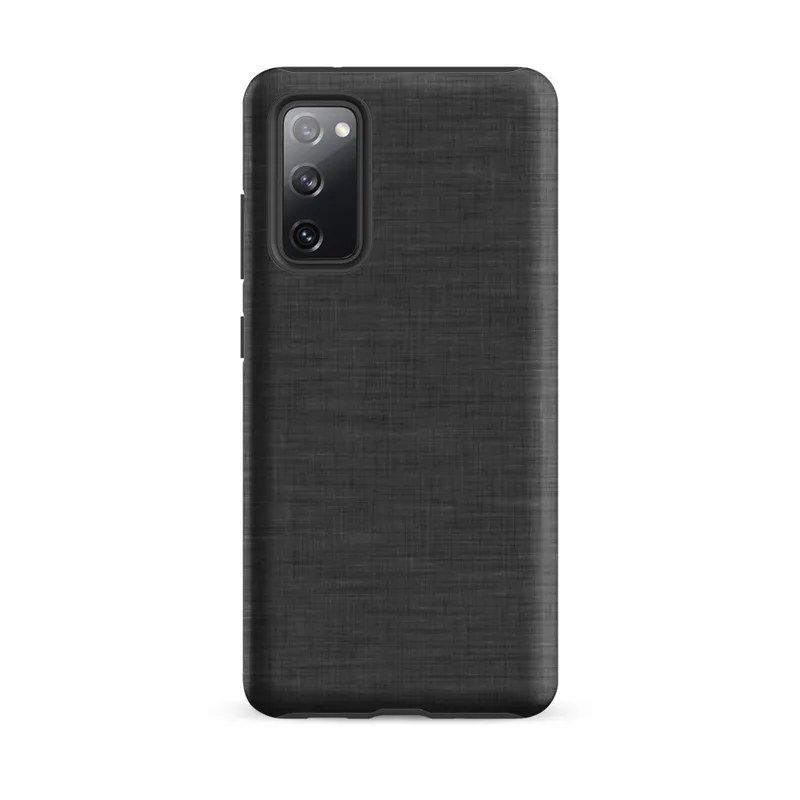 Matte Charcoal Linen Texture Tough Case for Samsung — close-up woven linen fabric texture in deep charcoal and slate grey