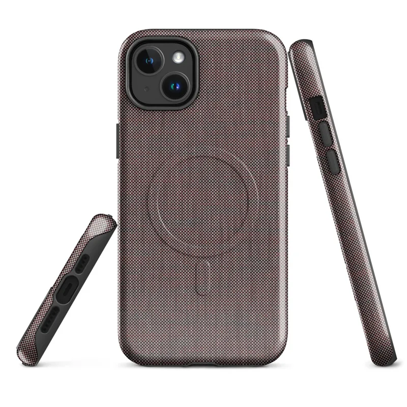 Glossy Dark Woven Texture MagSafe Tough Case for iPhone — close-up micro-grid woven textile pattern in deep charcoal