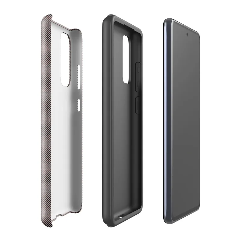 Glossy Dark Woven Texture Tough Case for Samsung — fine dark checkerboard woven textile pattern in deep charcoal and warm