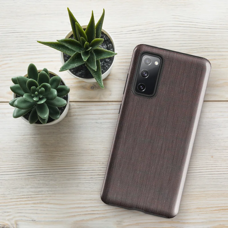 Glossy Dark Woven Texture Tough Case for Samsung — fine dark checkerboard woven textile pattern in deep charcoal and warm