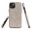Glossy Raw Linen Texture MagSafe Tough Case for iPhone — close-up woven chevron texture in warm beige and greige tones