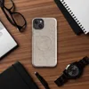 Glossy Raw Linen Texture MagSafe Tough Case for iPhone — close-up woven chevron texture in warm beige and greige tones