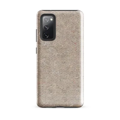 seamless beige herringbone weave pattern with subtle multicolor flecks on a warm linen-toned background on Glossy Raw Linen Texture Tough Case for Samsung - default - Front view