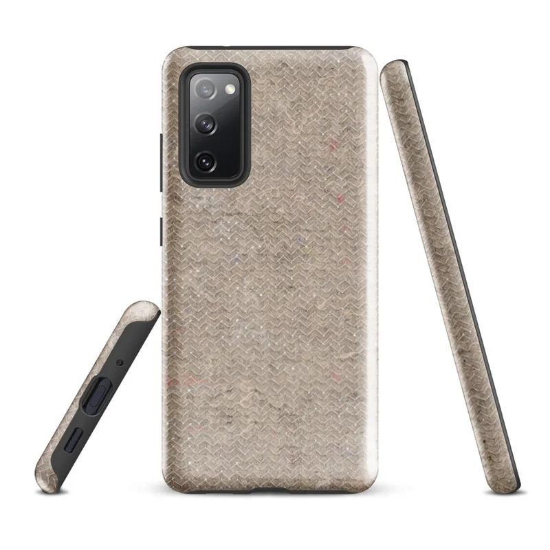 Glossy Raw Linen Texture Tough Case for Samsung — seamless beige herringbone weave pattern with subtle multicolor flecks
