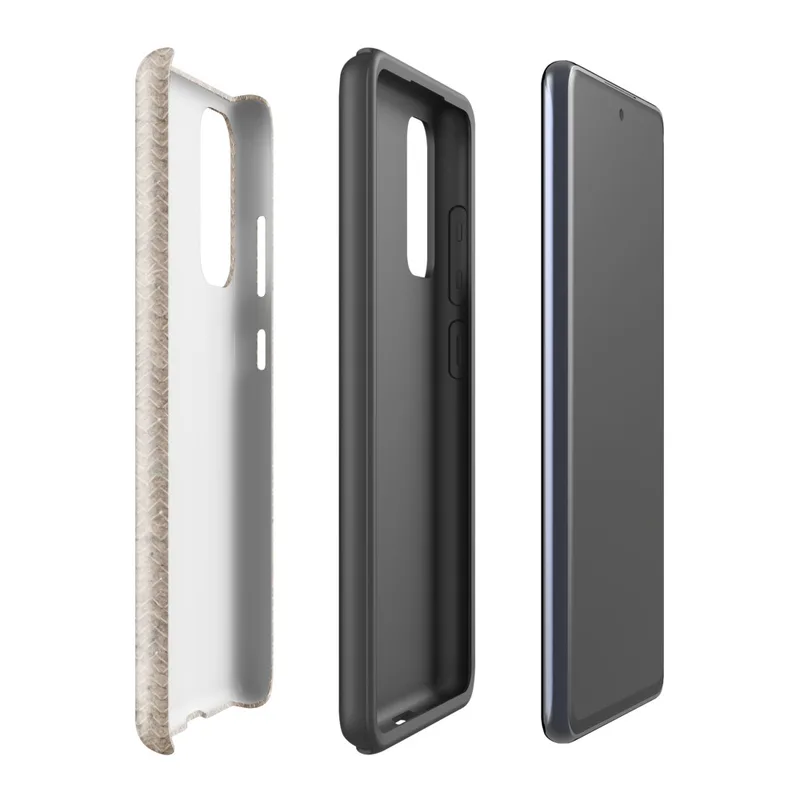Glossy Raw Linen Texture Tough Case for Samsung — seamless beige herringbone weave pattern with subtle multicolor flecks
