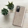 Glossy Raw Linen Texture Tough Case for Samsung — seamless beige herringbone weave pattern with subtle multicolor flecks