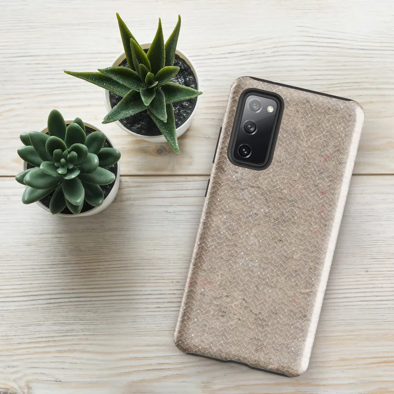 Glossy Raw Linen Texture Tough Case for Samsung — seamless beige herringbone weave pattern with subtle multicolor flecks