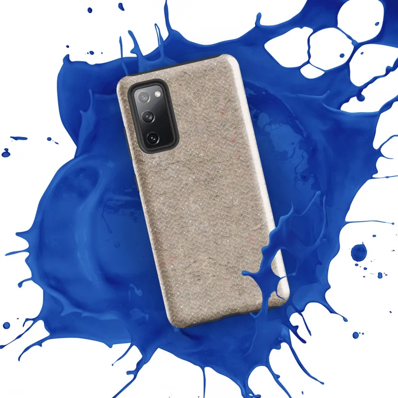 Glossy Raw Linen Texture Tough Case for Samsung — seamless beige herringbone weave pattern with subtle multicolor flecks