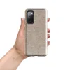 Glossy Raw Linen Texture Tough Case for Samsung — seamless beige herringbone weave pattern with subtle multicolor flecks