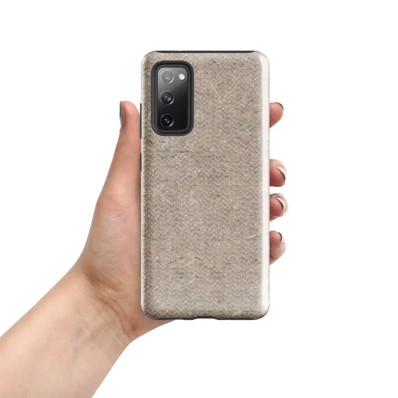Glossy Raw Linen Texture Tough Case for Samsung — seamless beige herringbone weave pattern with subtle multicolor flecks